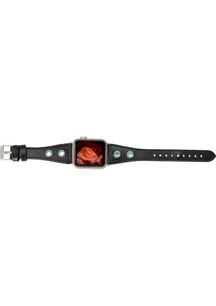 Apple Watch Uyumlu Deri Kordon Solitaire 38-40MM Ince Ferro Troklu Rst1 Siyah