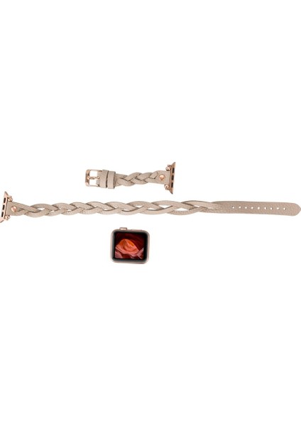Apple Watch Uyumlu Deri Kordon Peggy 38-40MM Çift Tur Ferro Rose Gold Trok Erc3 Bej