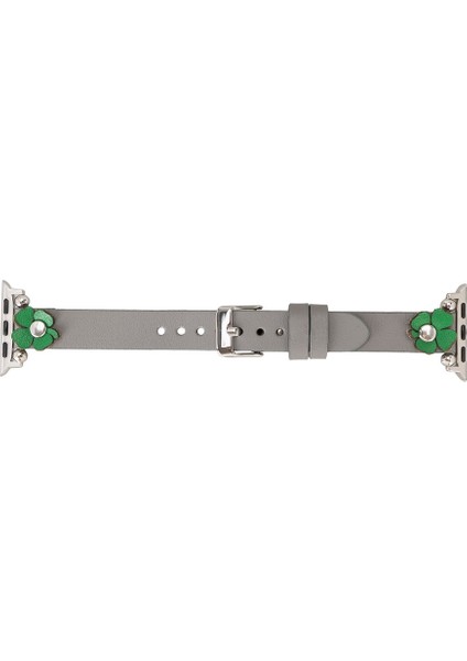 Apple Watch Uyumlu Deri Kordon Clover 38-40MM Ferro Silver Troklu Rst9 Gri