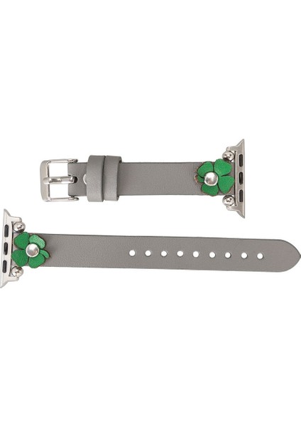 Apple Watch Uyumlu Deri Kordon Clover 38-40MM Ferro Silver Troklu Rst9 Gri