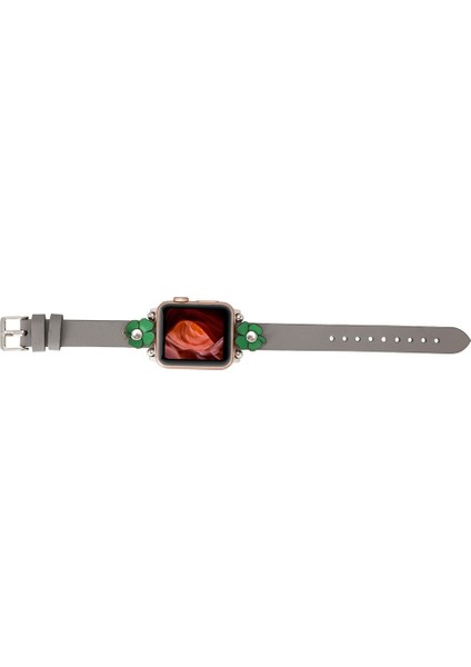 Apple Watch Uyumlu Deri Kordon Clover 38-40MM Ferro Silver Troklu Rst9 Gri