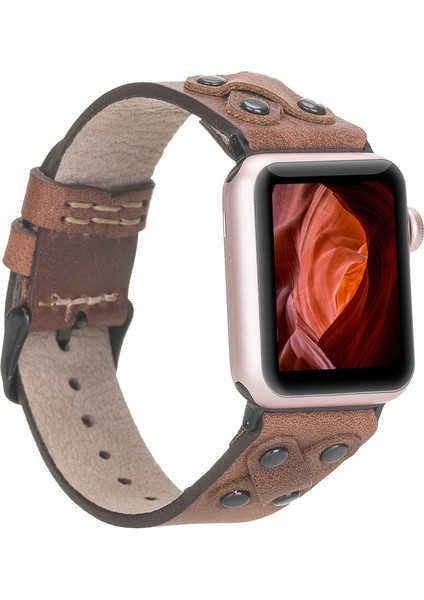 Apple Watch Uyumlu Deri Kordon Cross 42-44MM Black Trok TN02 Kahve