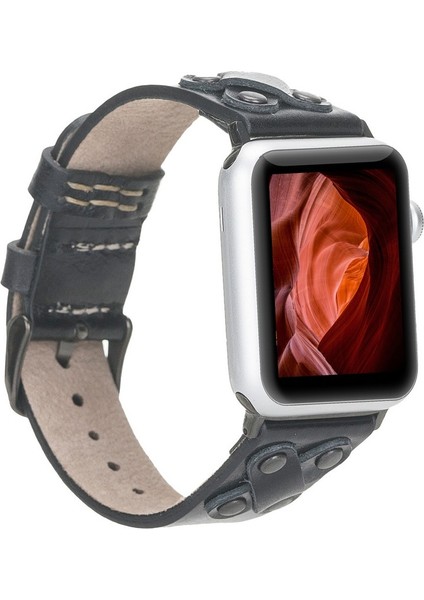 Apple Watch Uyumlu Deri Kordon Cross 42-44MM Black Trok Rst1 Siyah