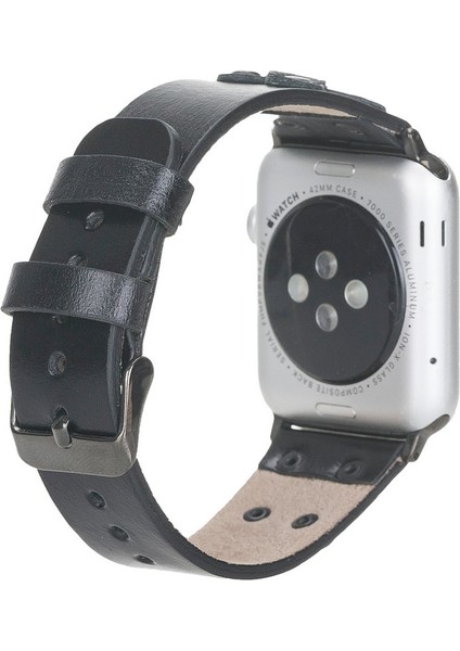 Apple Watch Uyumlu Deri Kordon Cross 42-44MM Black Trok Rst1 Siyah