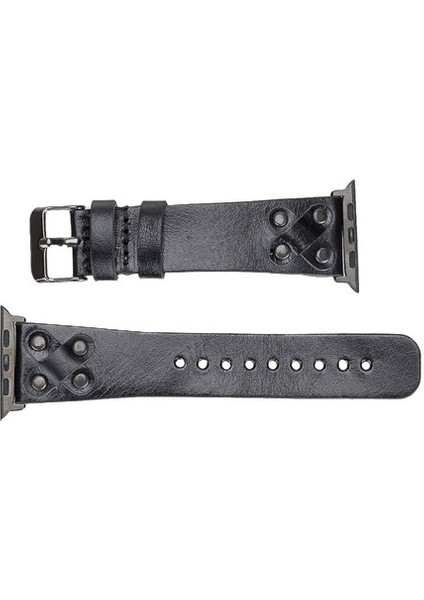 Apple Watch Uyumlu Deri Kordon Cross 42-44MM Black Trok Rst1 Siyah