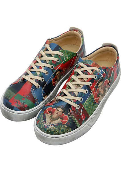 Kadın Vegan Deri Çok Renkli Sneakers - Ethnic Dream Frida Kahlo Tasarım