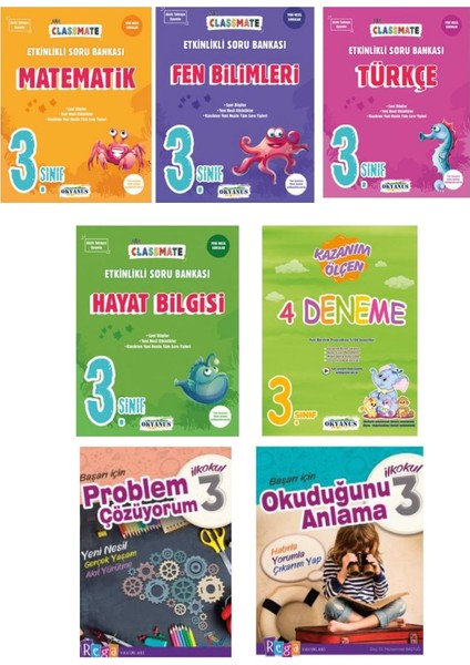 Okyanus Yayınları 3. Sınıf Matematik Fen Türkçe Hayat Bilgisi Problem Çözme Okuduğunu Anlama ve Deneme Seti