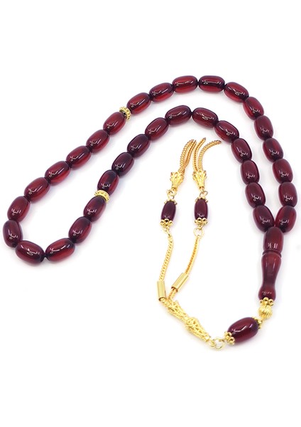 925 Ayar Sarı Gümüş Püsküllü Sıkma Kehribar Tesbih fiyatları