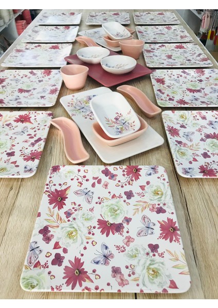 12 Kişilik 27 Parça Bahar Kare Kahvaltı Takımı