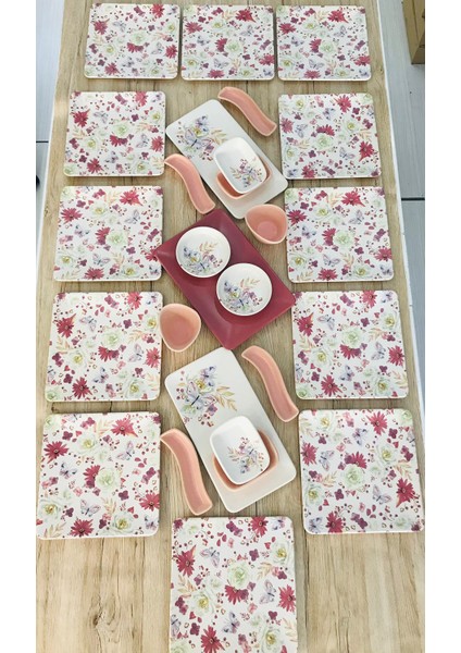 12 Kişilik 27 Parça Bahar Kare Kahvaltı Takımı modelleri