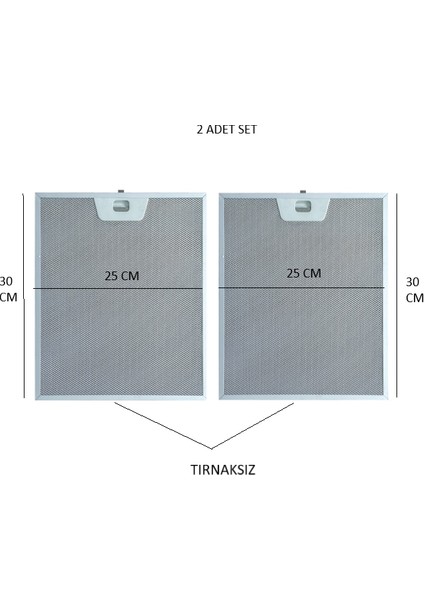 Bosch-Beko-Arçelik-Siemens-Vestel Aspiratör Yağ Filtresi  2 Adet Tırnaksız 25X30 cm