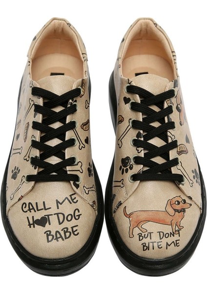 Kadın Vegan Deri Bej Sneakers - Call me Hotdog Tasarım