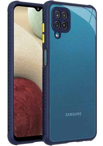 Samsung Galaxy M12 Kılıf Köşe ve Kamera Korumalı Mat Sırt Renkli Kenar Silikon  Lacivert