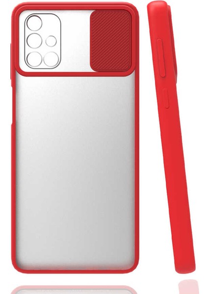 - Samsung Galaxy A51 - Kılıf Slayt Sürgülü Arkası Buzlu Lensi Kapak - Kırmızı - T17184