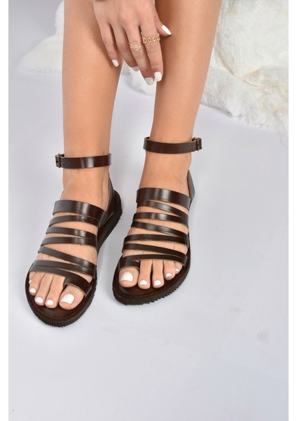 Kahverengi Hakiki Deri Kadın Sandalet K374680403 modelleri