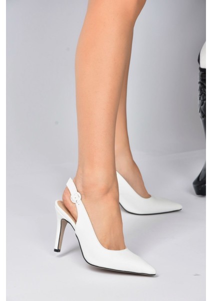 Beyaz Sivri Burun Kadın Topuklu Ayakkabı K404910309