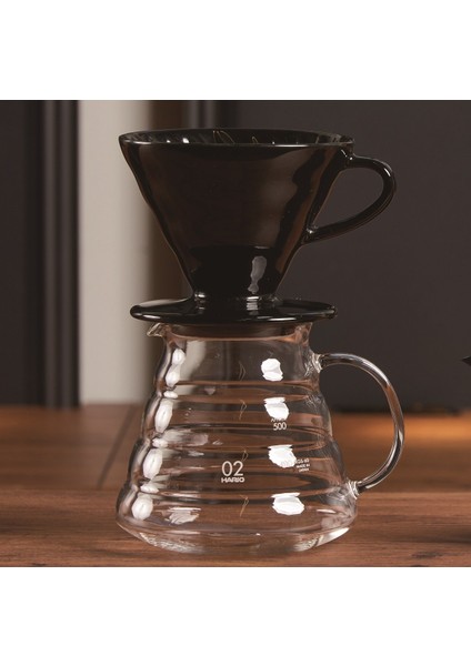 Grossberg Coffee Barista Set V60 Seramik Dripper V60 Uyumlu Cam Kahve Sürahisi - Siyah