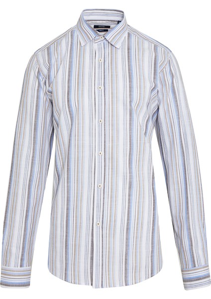 Erkek Kahverengi Çizgili Slim Fit Gömlek