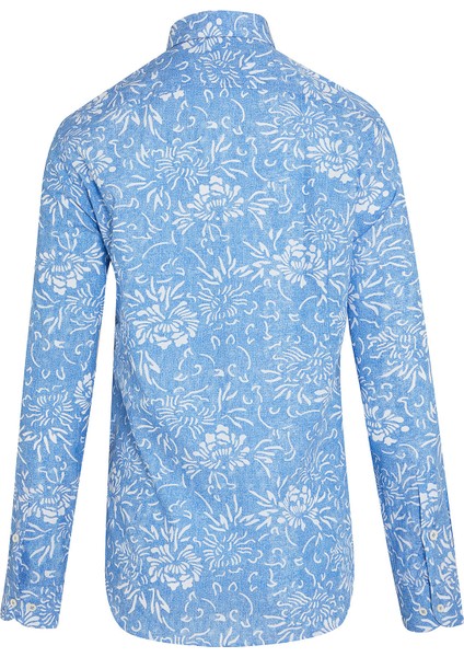 Erkek Mavi Baskılı Slim Fit Spor Gömlek fiyatları