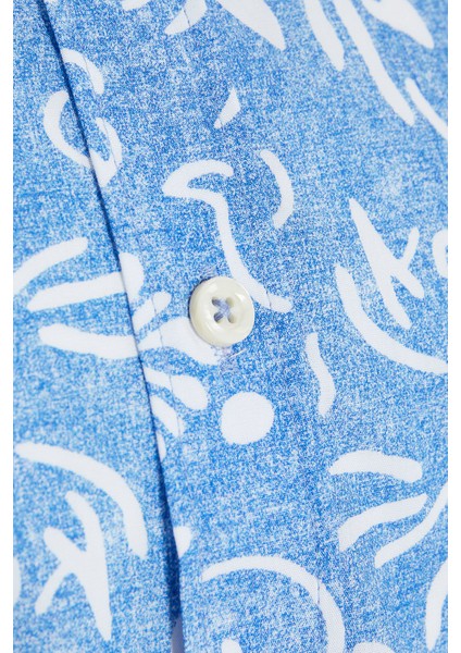 Erkek Mavi Baskılı Slim Fit Spor Gömlek modelleri