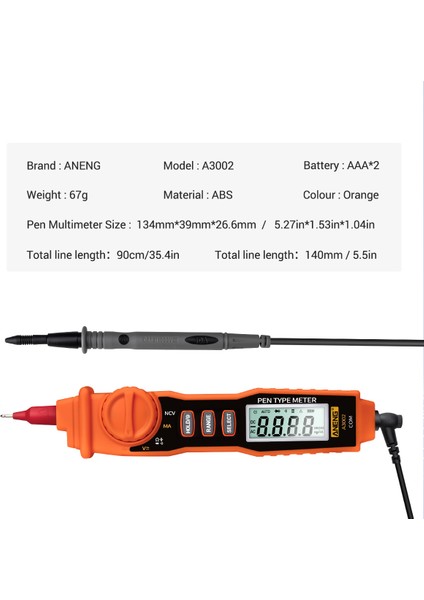 Aneng A3002 Kalem Multimetre 4000 Sayım Dijital Multimetre (Yurt Dışından)