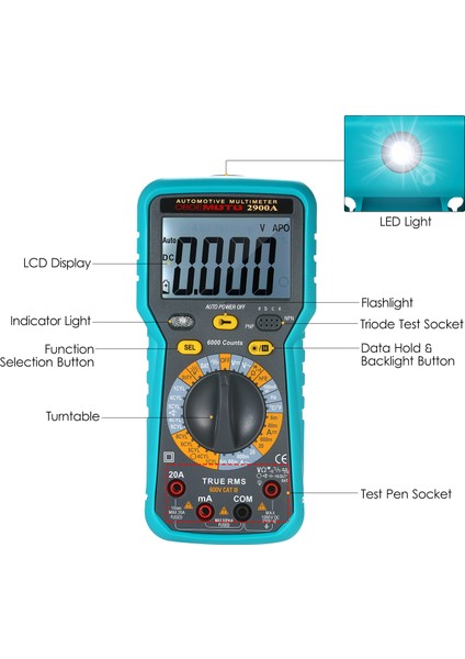 El Feneri ile 6000 Sayım LCD Dijital Otomotiv Multimetre (Yurt Dışından) modelleri