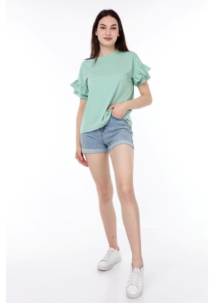 Kadın Omuzdan Fırfırlı T-Shirt indirimleri