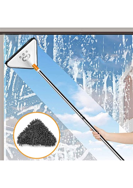 Teleskopik Üçgen Camsil Duvar Yüzey Cam Silme Aparatı Mop Mikrofiber Sprey