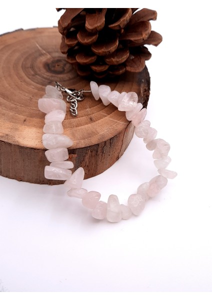 El Yapımı Doğal Pembe Kuvars Taşı Bileklik
