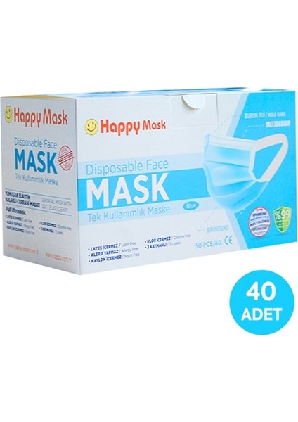 Yumuşak Elastik Kulaklı 3 Katlı Telli Mavi Cerrahi Maske 2000 Adet
