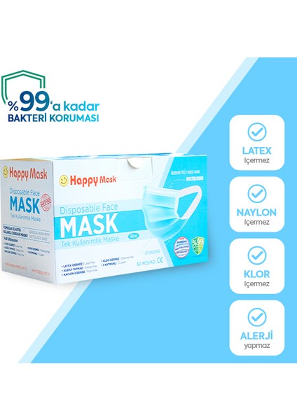 Yumuşak Elastik Kulaklı 3 Katlı Telli Mavi Cerrahi Maske 2000 Adet