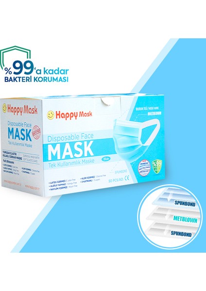 Yumuşak Elastik Kulaklı 3 Katlı Telli Mavi Cerrahi Maske 2000 Adet