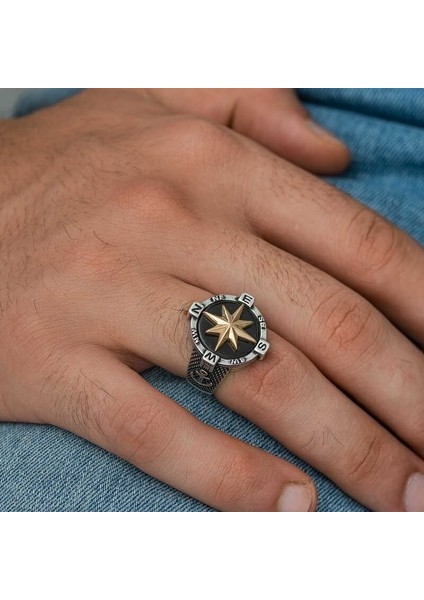 Gümüş Çapa Detaylı Pusula Erkek Yüzük fiyatları