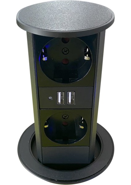 Mat Siyah Bas-Aç Pop-Up USB Hızlı Şarjlı Otomatik Çıkmalı Ada Mutfak Silindir Priz Sistemi