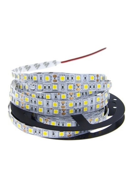 3528 Şerit LED 12V 120° 6A 72W 10MM Tek Çip Silikonsuz Beyaz 5 Metre Şerit LED