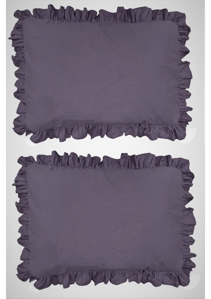 Iki Adet Lacivert 50 x 70 cm %100 Pamuklu Fırfırlı Yastık Kılıfı