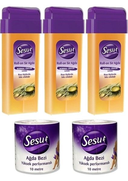 Roll-On Kartuş Ağda Normal Ciltler 3X100ML + Sesu Ağda Bezi 2X10MT