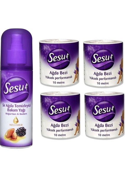 Sir Ağda Temizleyici Bakım Yağı Böğürtlen & Badem 150ML + Ağda Bezi 4X10MT