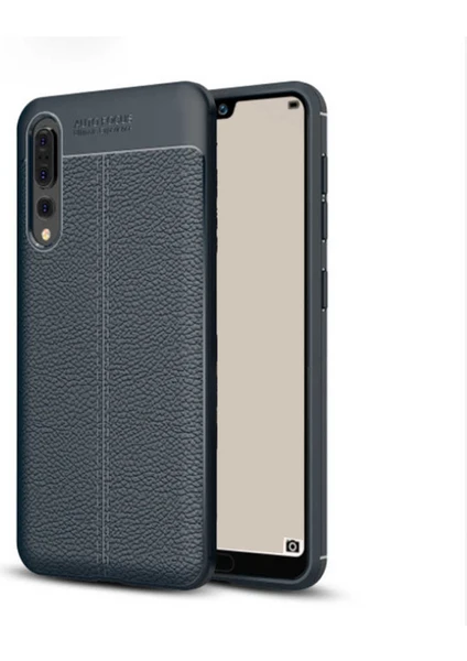 Case 4U Huawei P20 Pro Kılıf Rugan Armor Deri Görünümlü Yüksek Kalite Silikon Niss Lacivert