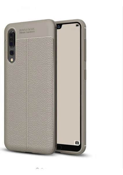 Case 4U Huawei P20 Pro Kılıf Rugan Armor Deri Görünümlü Yüksek Kalite Silikon Niss Gri