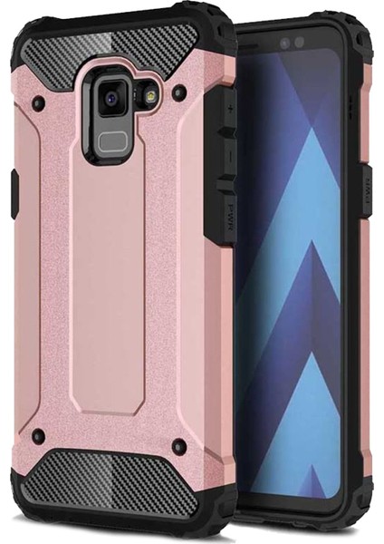 Galaxy A8 2018 Kılıf Military Armor Çift Katmanlı Crash Silikon Kılıf Rose Gold