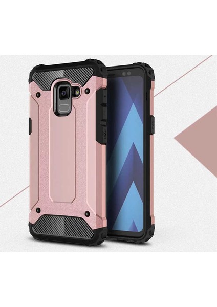 Galaxy A8 2018 Kılıf Military Armor Çift Katmanlı Crash Silikon Kılıf Rose Gold