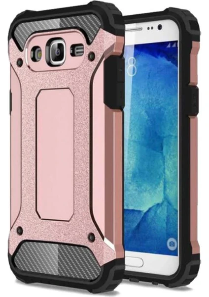 Case 4U Galaxy J7 Kılıf Military Armor Çift Katmanlı Crash Silikon Kılıf Rose Gold