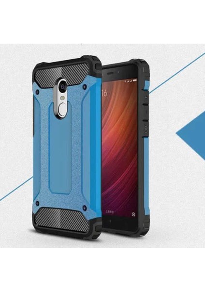 Case 4U Xiaomi Redmi Note 4X Kılıf Military Armor Çift Katmanlı Crash Silikon Kılıf Mavi