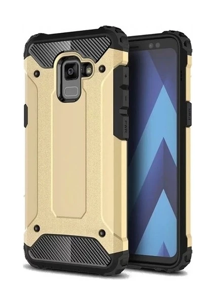 Case 4U Galaxy A8 Plus 2018 Kılıf Military Armor Çift Katmanlı Crash Silikon Kılıf Gold