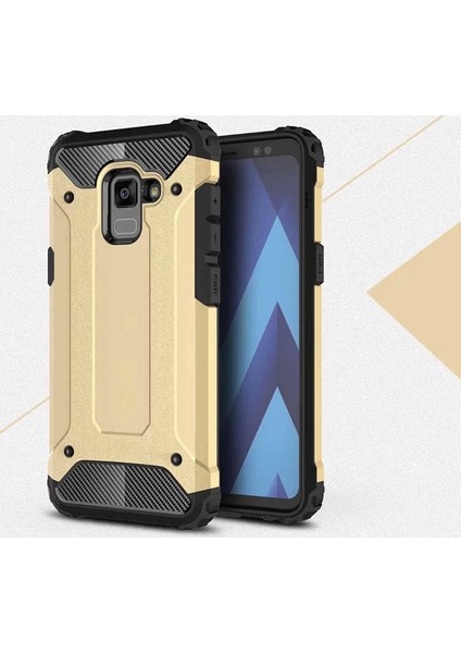 Galaxy A8 Plus 2018 Kılıf Military Armor Çift Katmanlı Crash Silikon Kılıf Gold