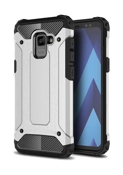 Case 4U Samsung Galaxy A8 2018 Kılıf Çift Katmanlı Zırh Koruma Tank Arka Kapak Gri