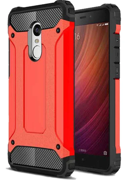 Case 4U Xiaomi Redmi 5 Plus Kılıf Military Armor Çift Katmanlı Crash Silikon Kılıf Kırmızı