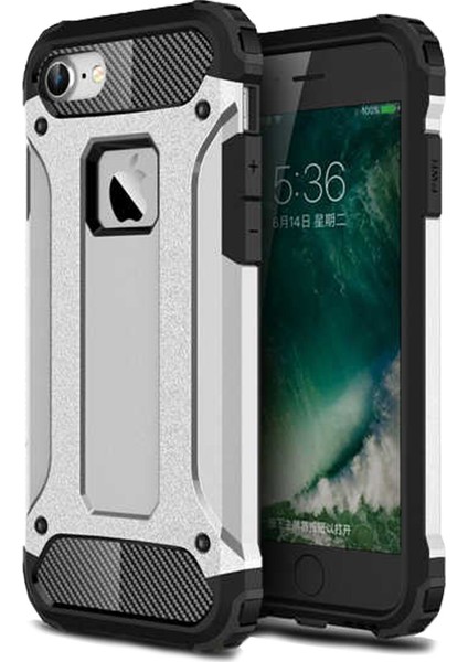 Apple iPhone SE 2022 / SE 2020 / iPhone 8 / iPhone 7 Kılıf Çift Katmanlı Zırh Koruma Tank Arka Kapak Gri