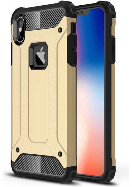 Apple iPhone X Kılıf Military Armor Çift Katmanlı Crash Silikon Kılıf Gold